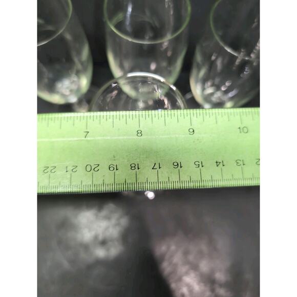 Footed Vintage Glass Juice Set, Floral Etched Blown Glass, UV Reactive, Set of 4 - Picture 9 of 10